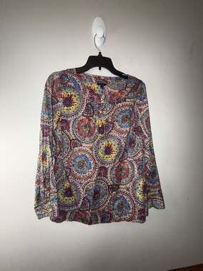 Talbots Women's Multicolor Medallion Paisley Print Long Sleeve Blouse